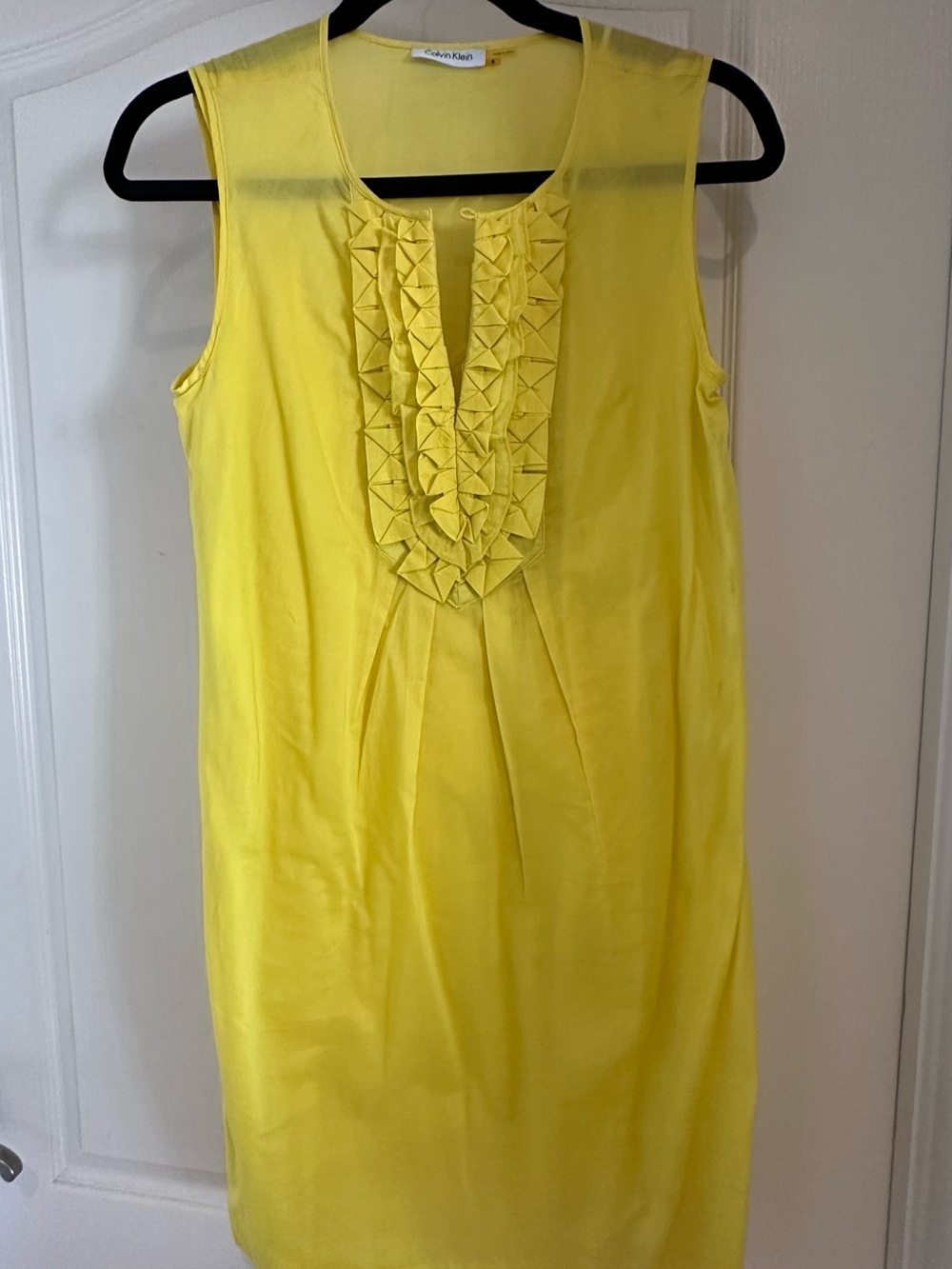 Calvin Klein Bright Yellow Sleeveless Ruffle-Front Dress